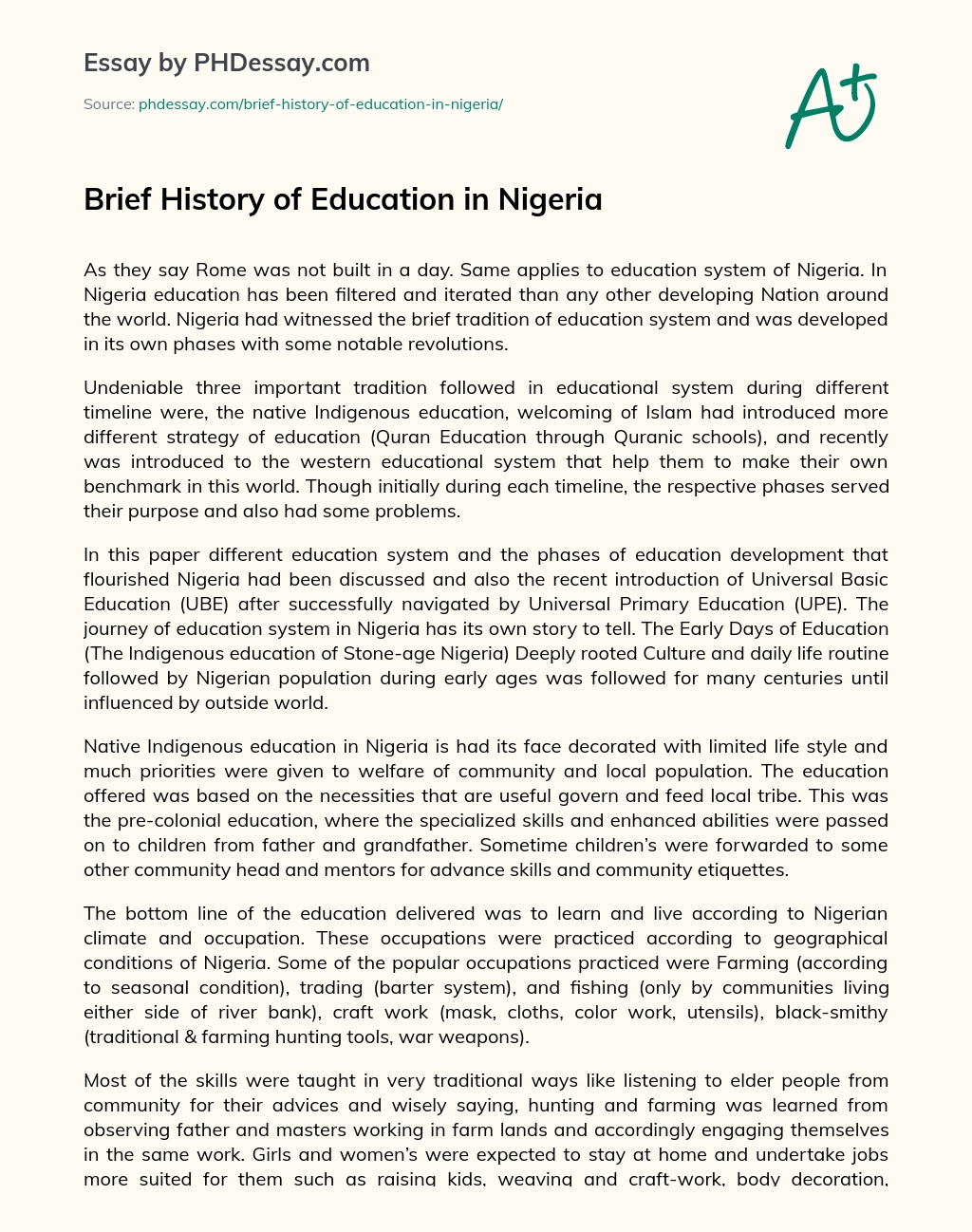 Brief History of Education in Nigeria essay