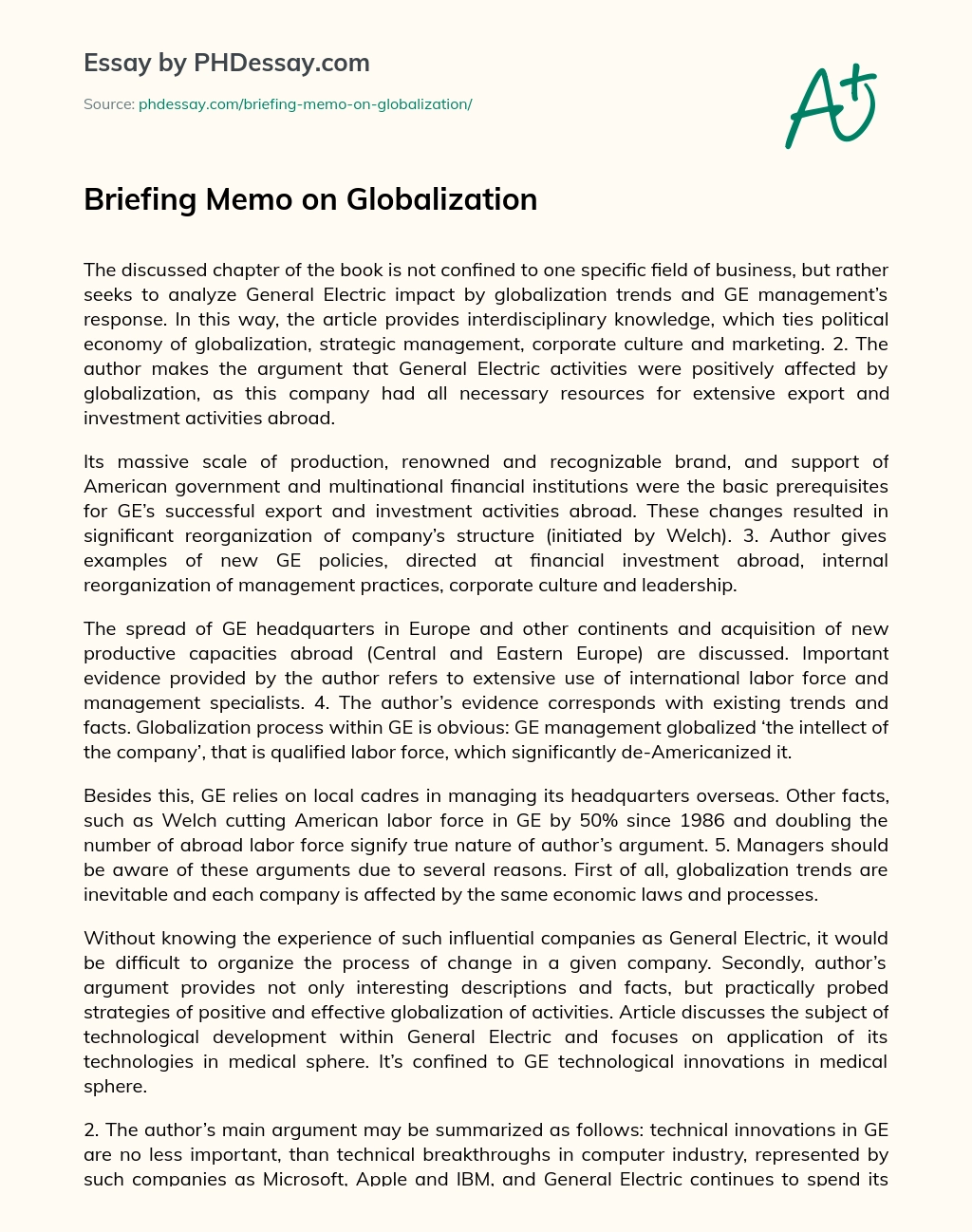 Briefing Memo on Globalization essay