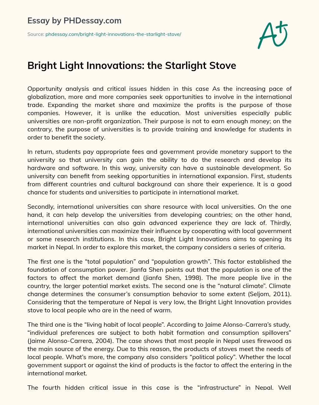 Bright Light Innovations: the Starlight Stove essay