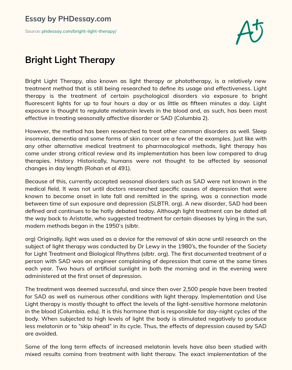 Bright Light Therapy essay