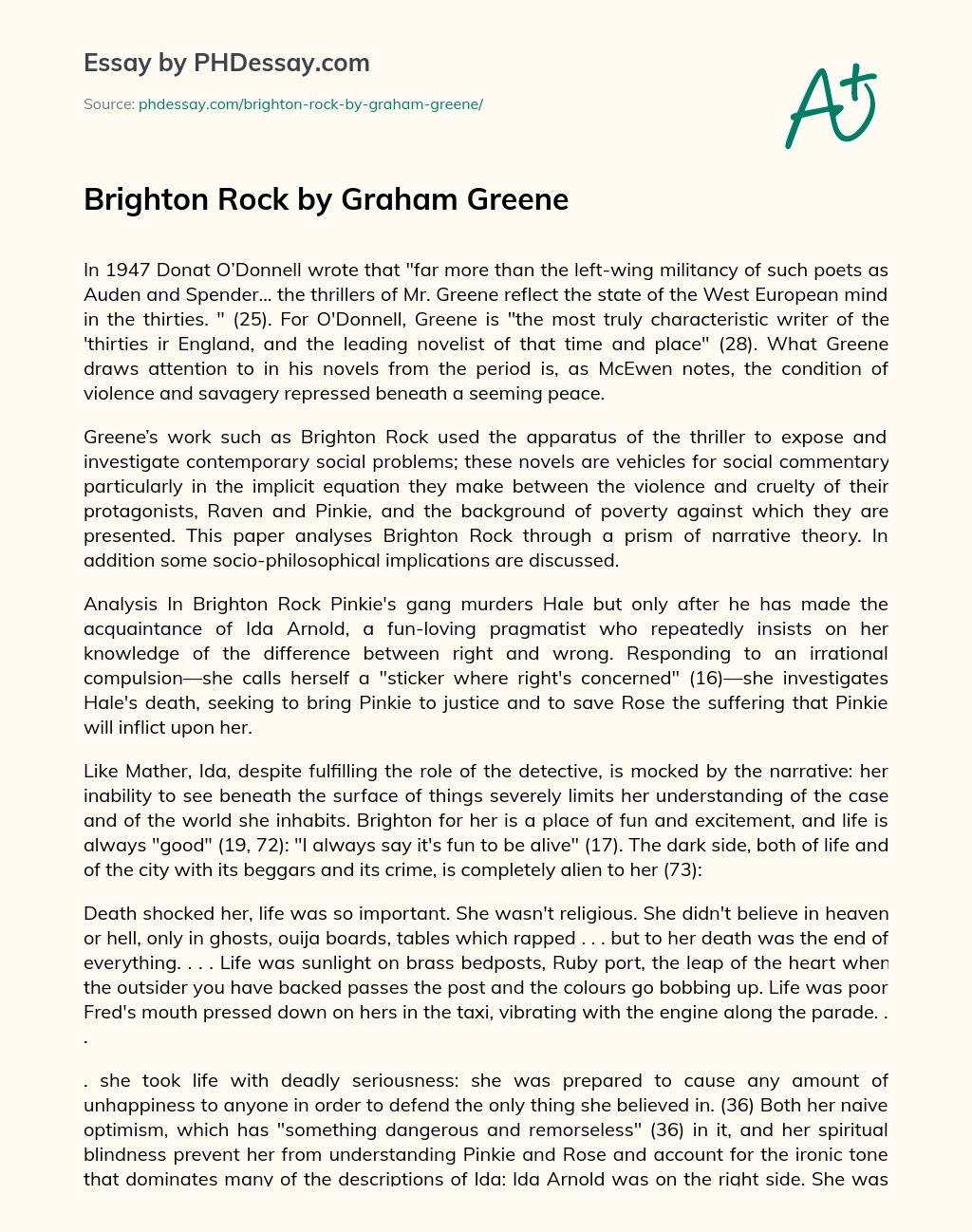 Brighton Rock by Graham Greene essay