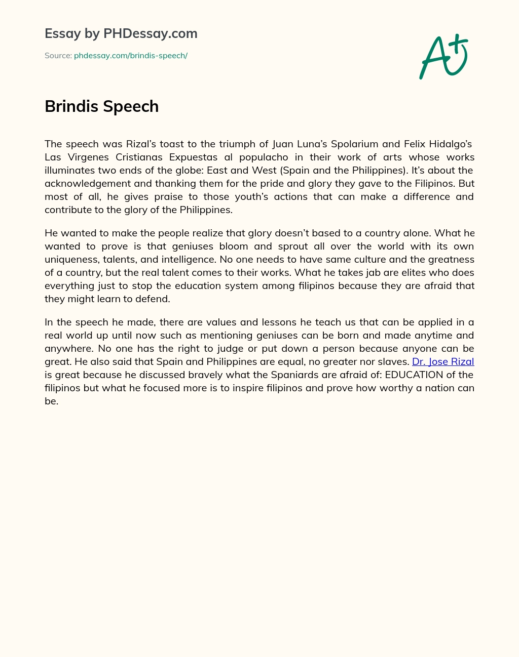 Brindis Speech essay