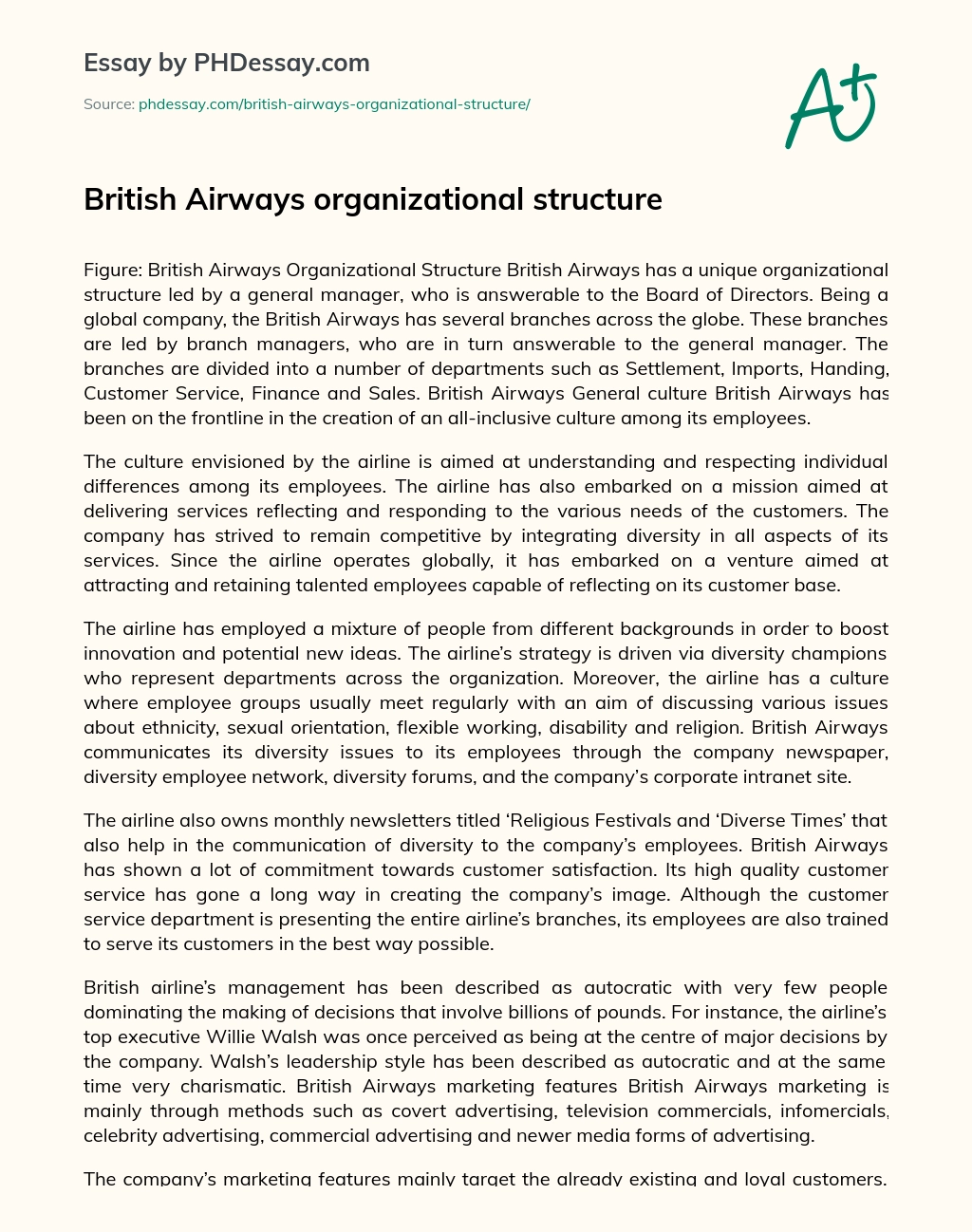 British Airways organizational structure essay
