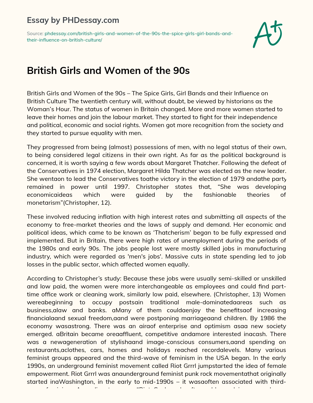 British Girls and Women of the 90s essay