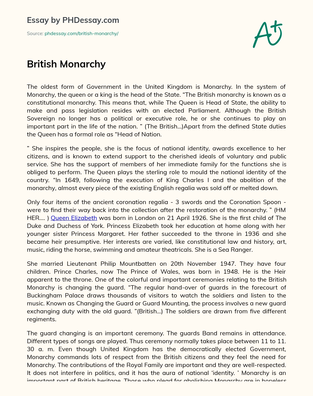 British Monarchy essay