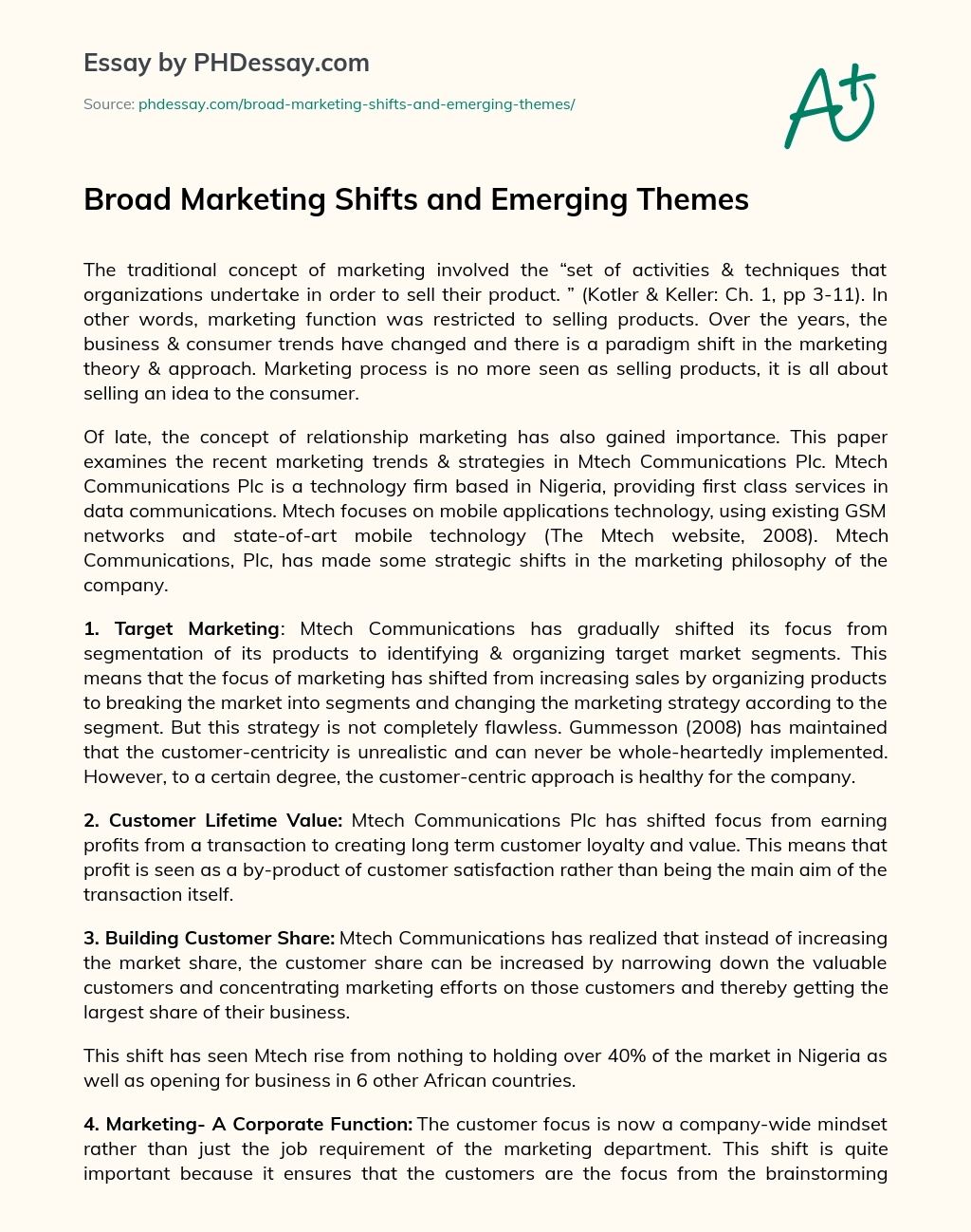 Broad Marketing Shifts and Emerging Themes essay