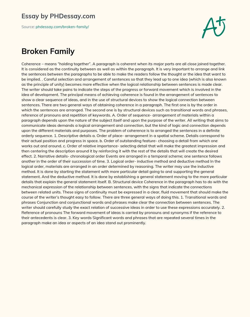 broken family essay brainly