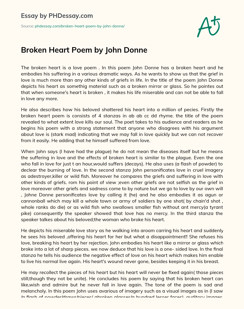 Broken Heart Poem by John Donne essay