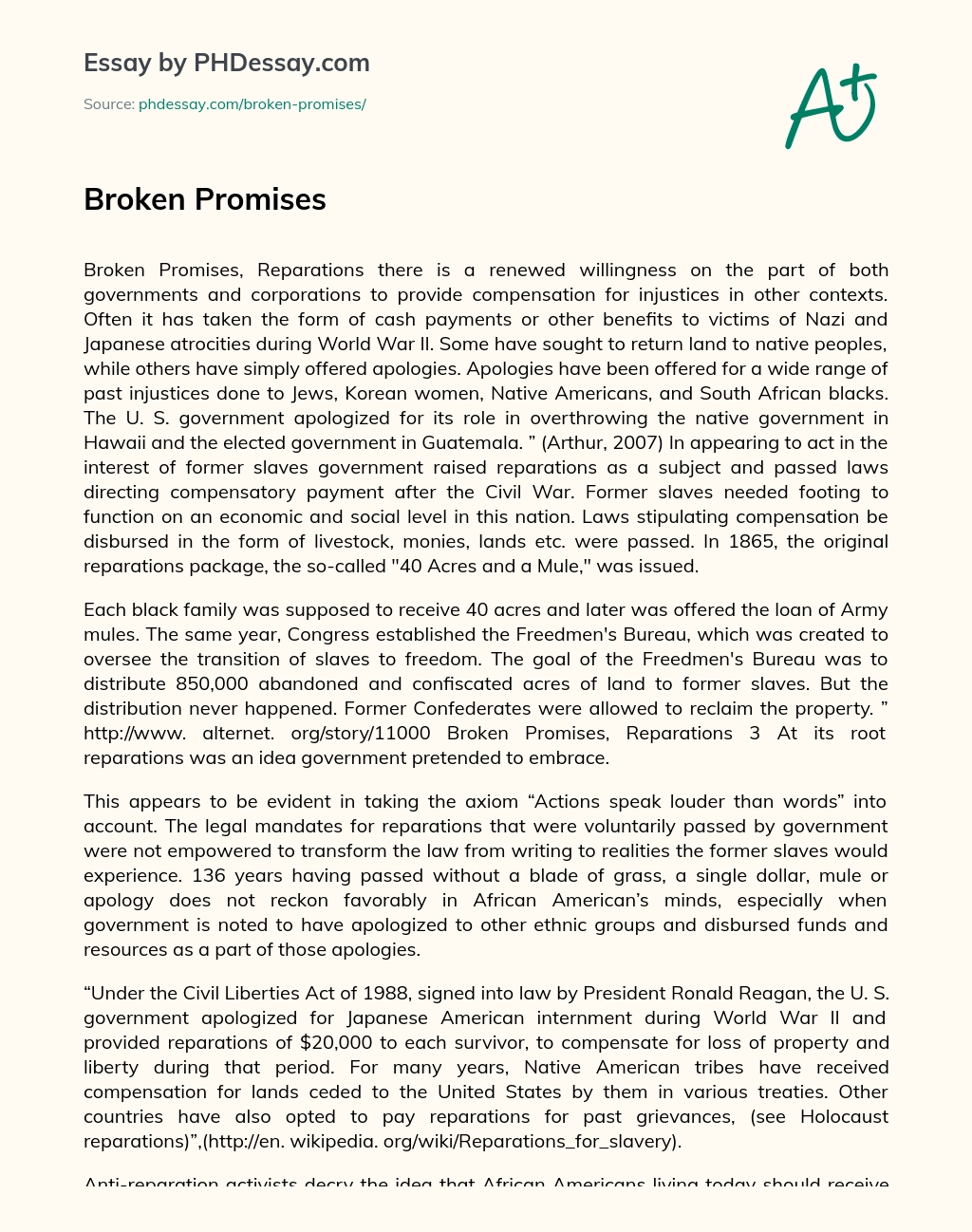 Broken Promises essay