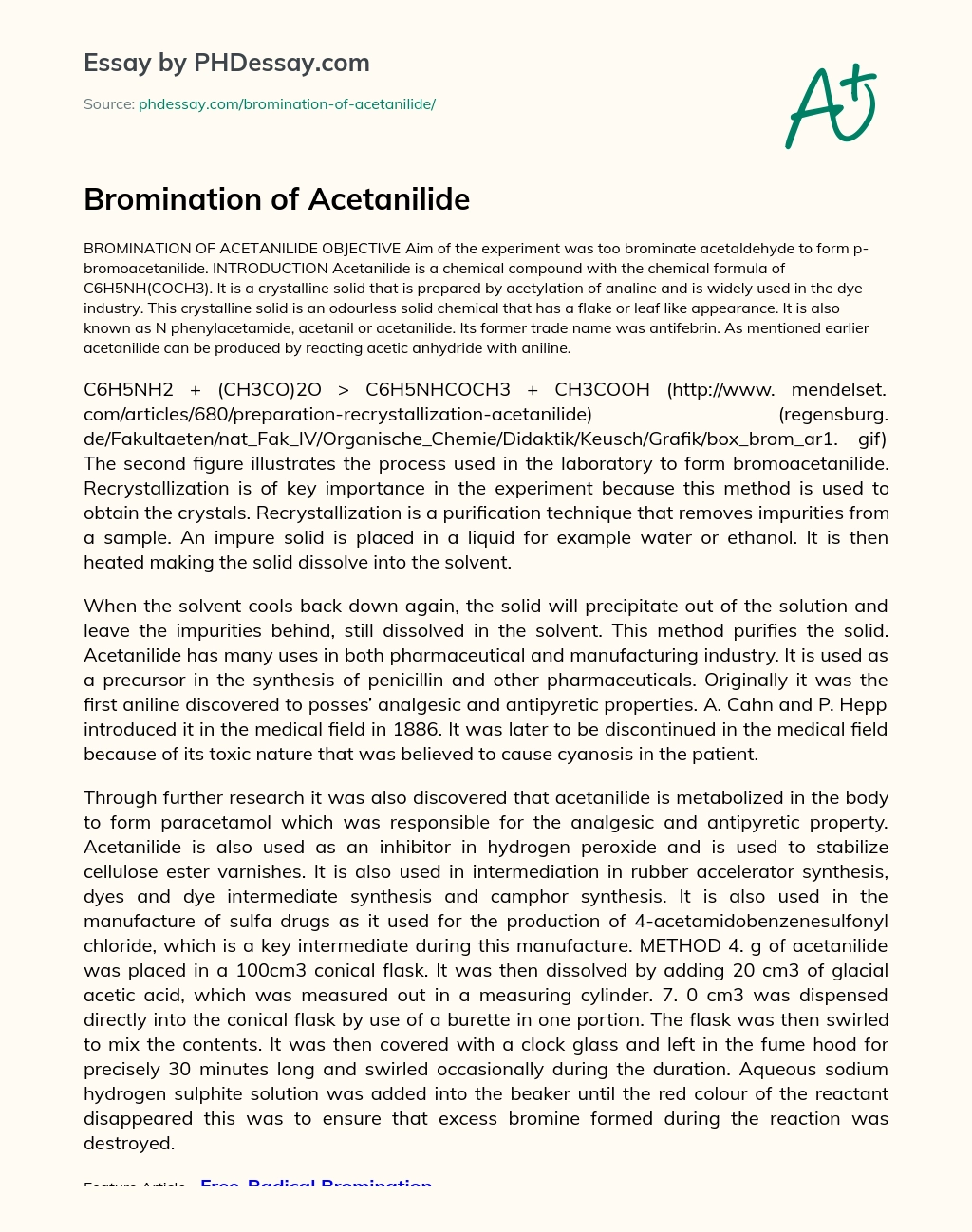 Bromination of Acetanilide essay