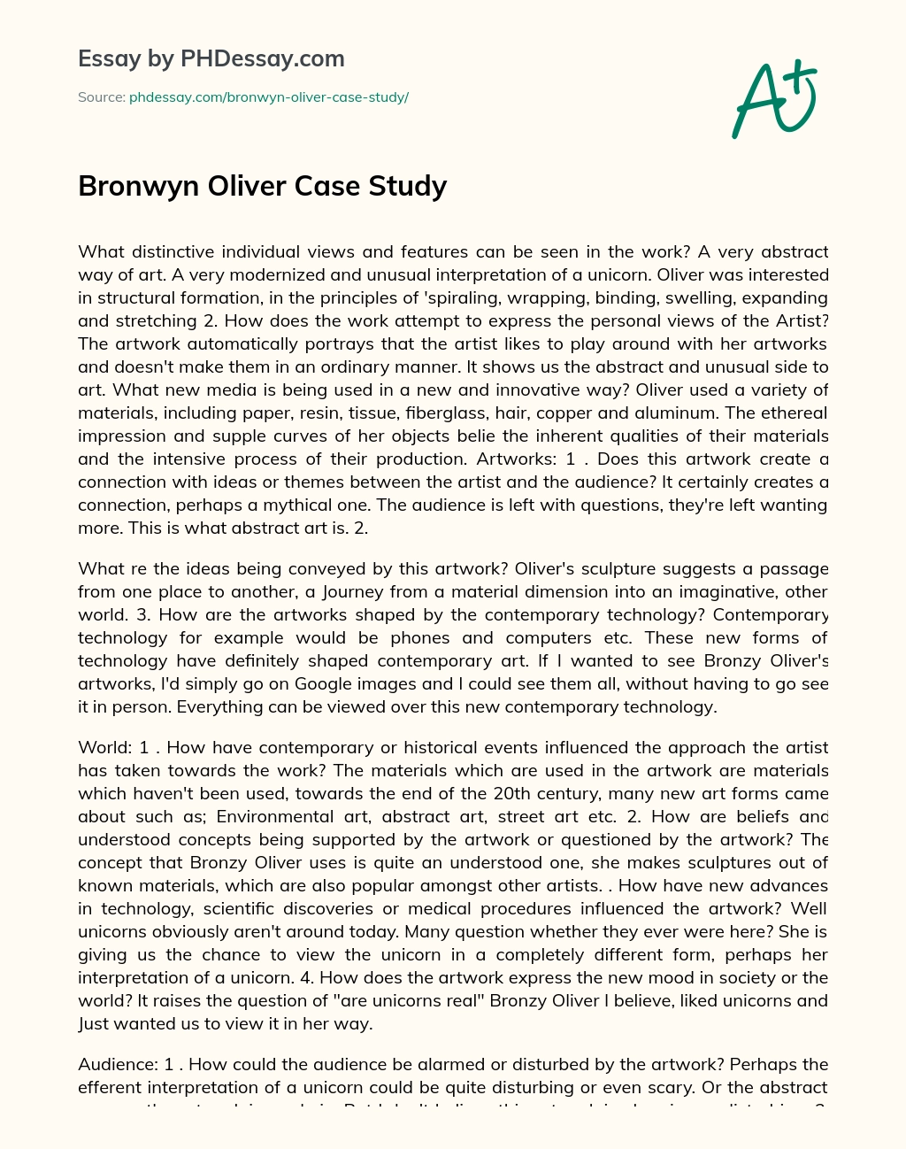 Bronwyn Oliver Case Study essay
