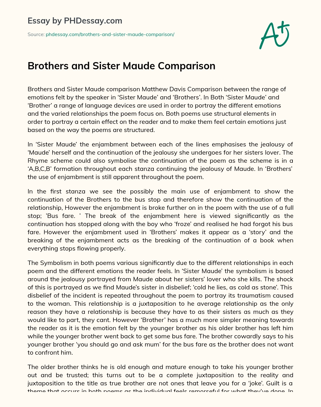 Brothers and Sister Maude Comparison essay