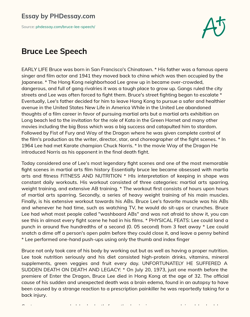 Bruce Lee Speech essay