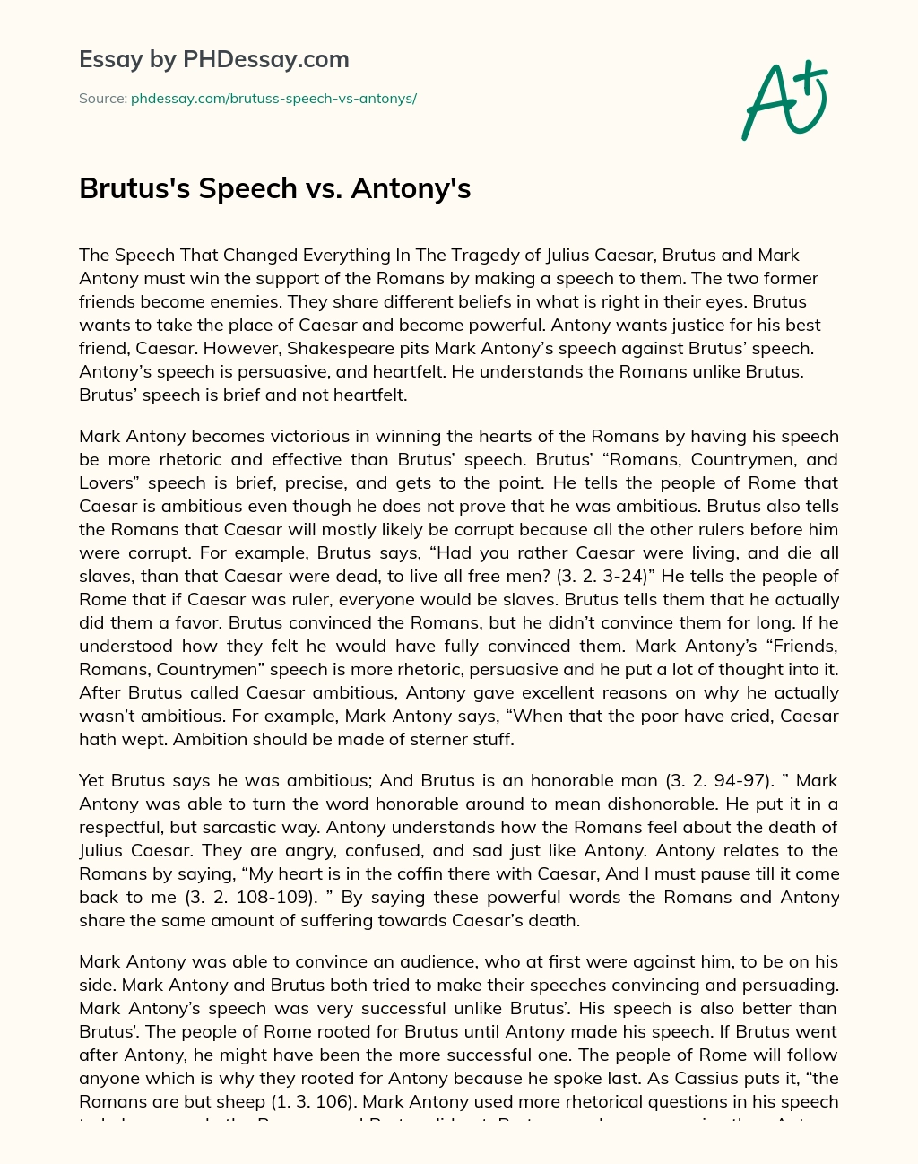 Brutus’s Speech vs. Antony’s essay