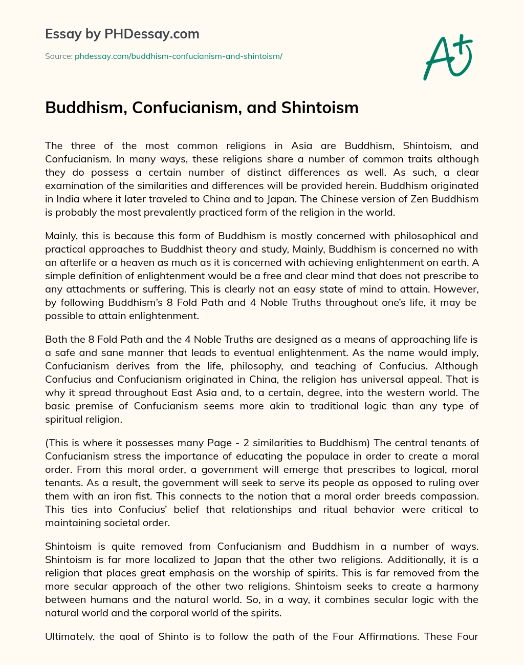 Buddhism, Confucianism, and Shintoism essay