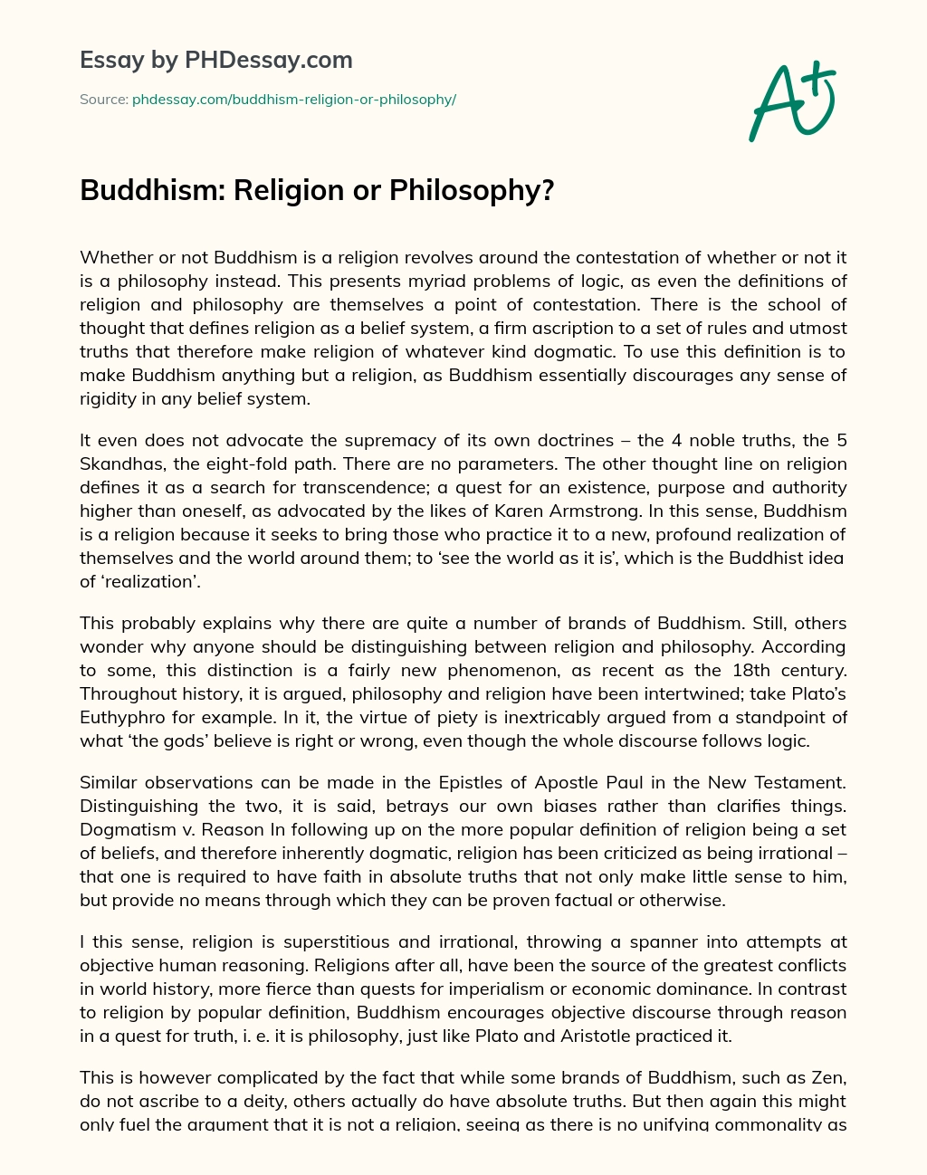 Buddhism: Religion or Philosophy? essay