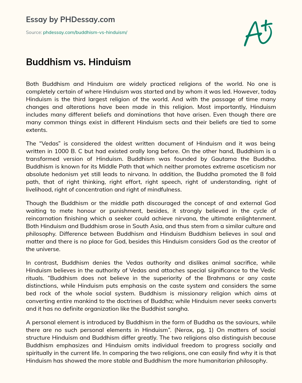 Buddhism vs. Hinduism essay