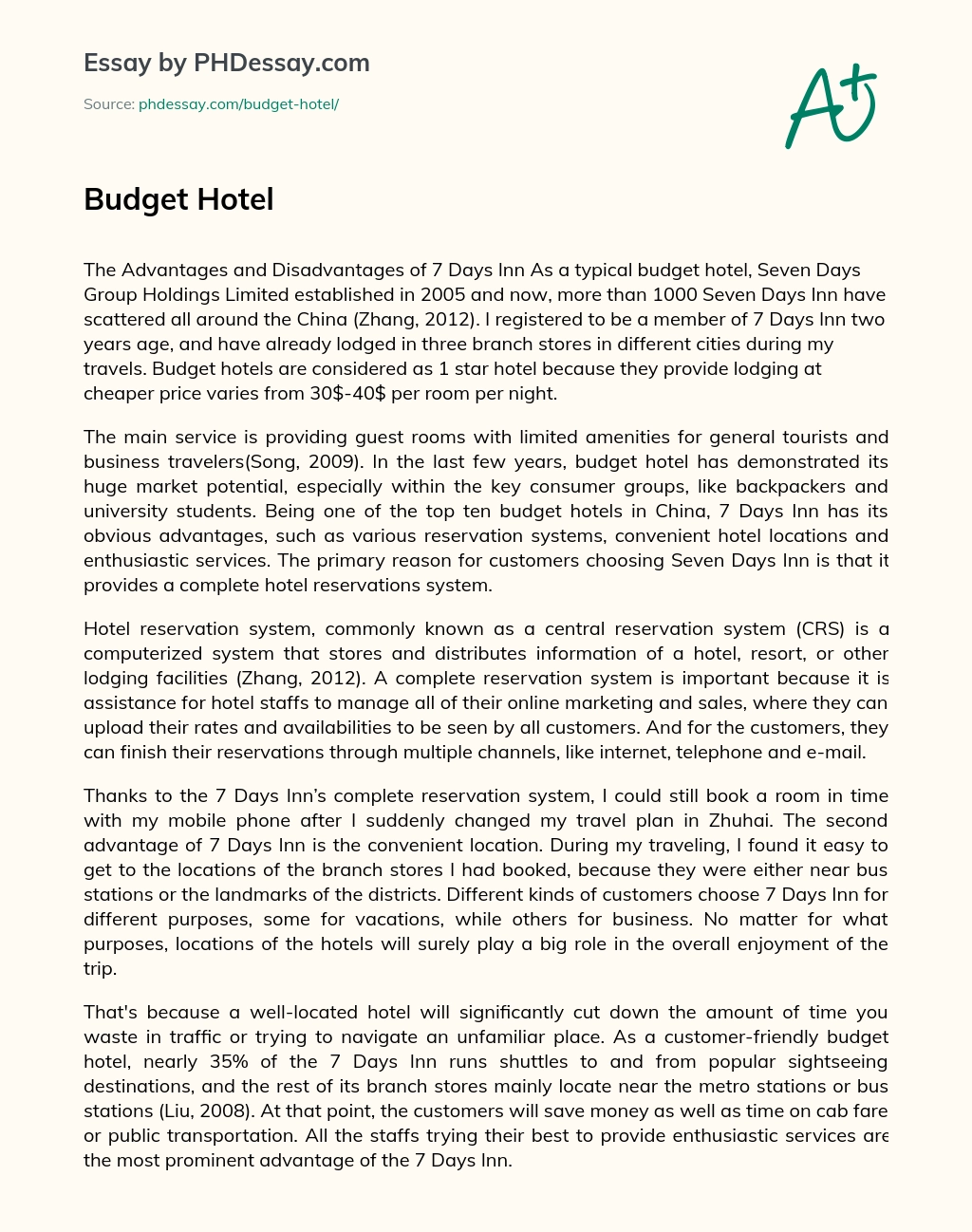 Budget Hotel essay