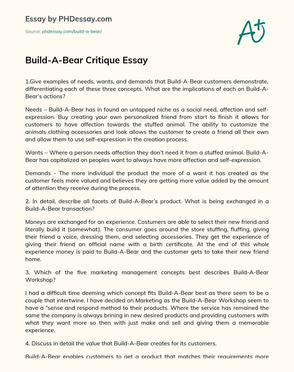 Build-A-Bear Critique Essay essay