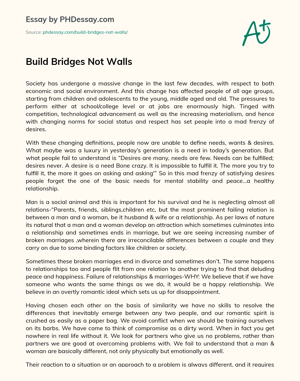 Build Bridges Not Walls essay