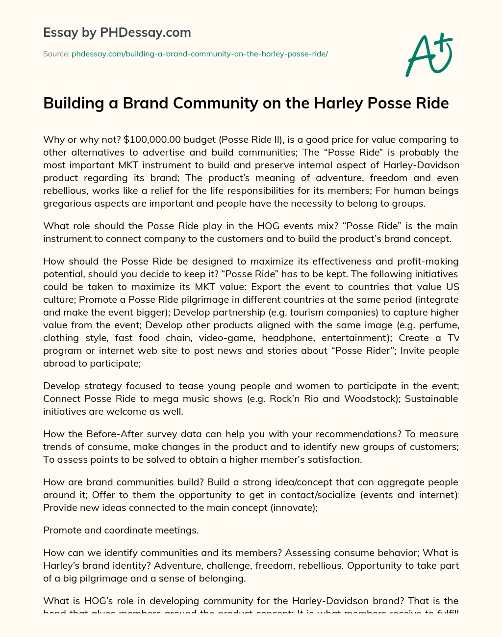 Building a Brand Community on the Harley Posse Ride essay