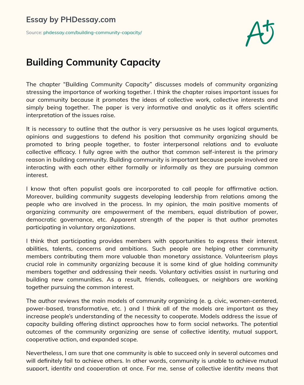 Building Community Capacity essay