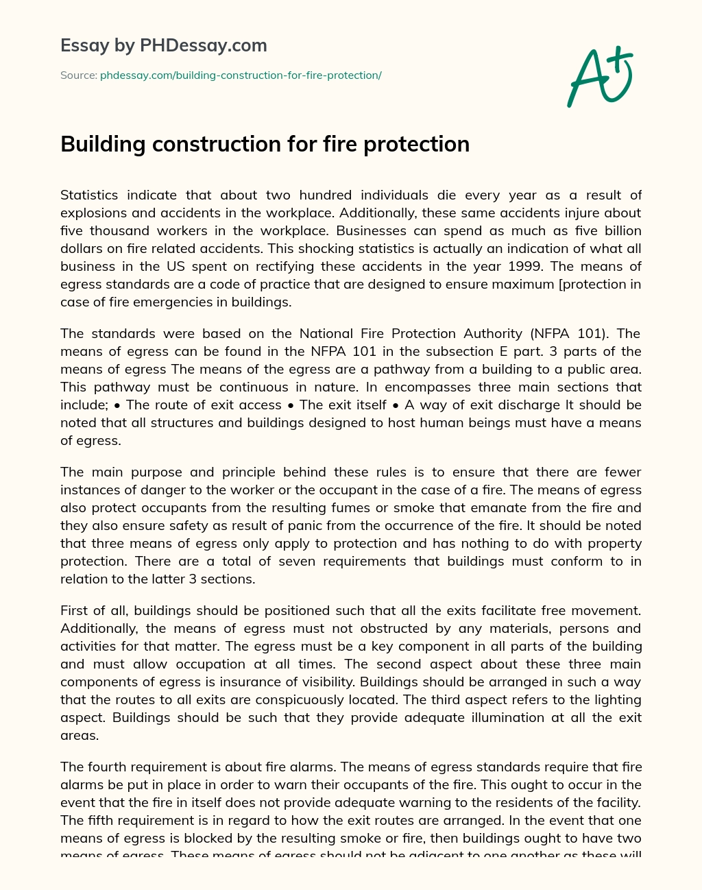 Building construction for fire protection essay