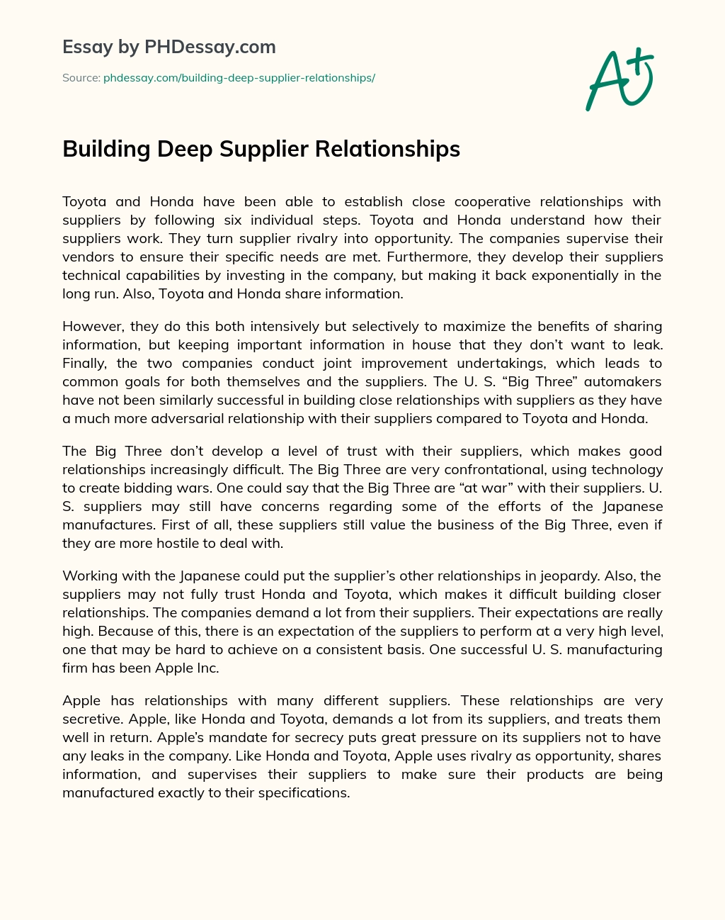 Building Deep Supplier Relationships essay