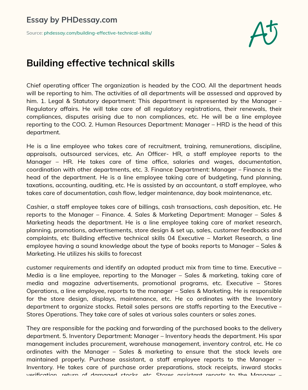 Building effective technical skills essay