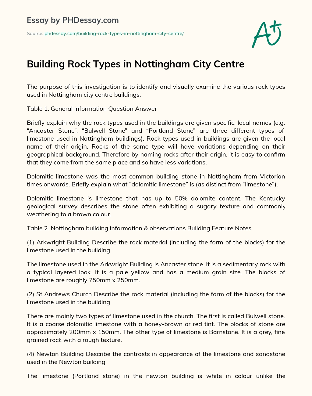 Building Rock Types in Nottingham City Centre essay