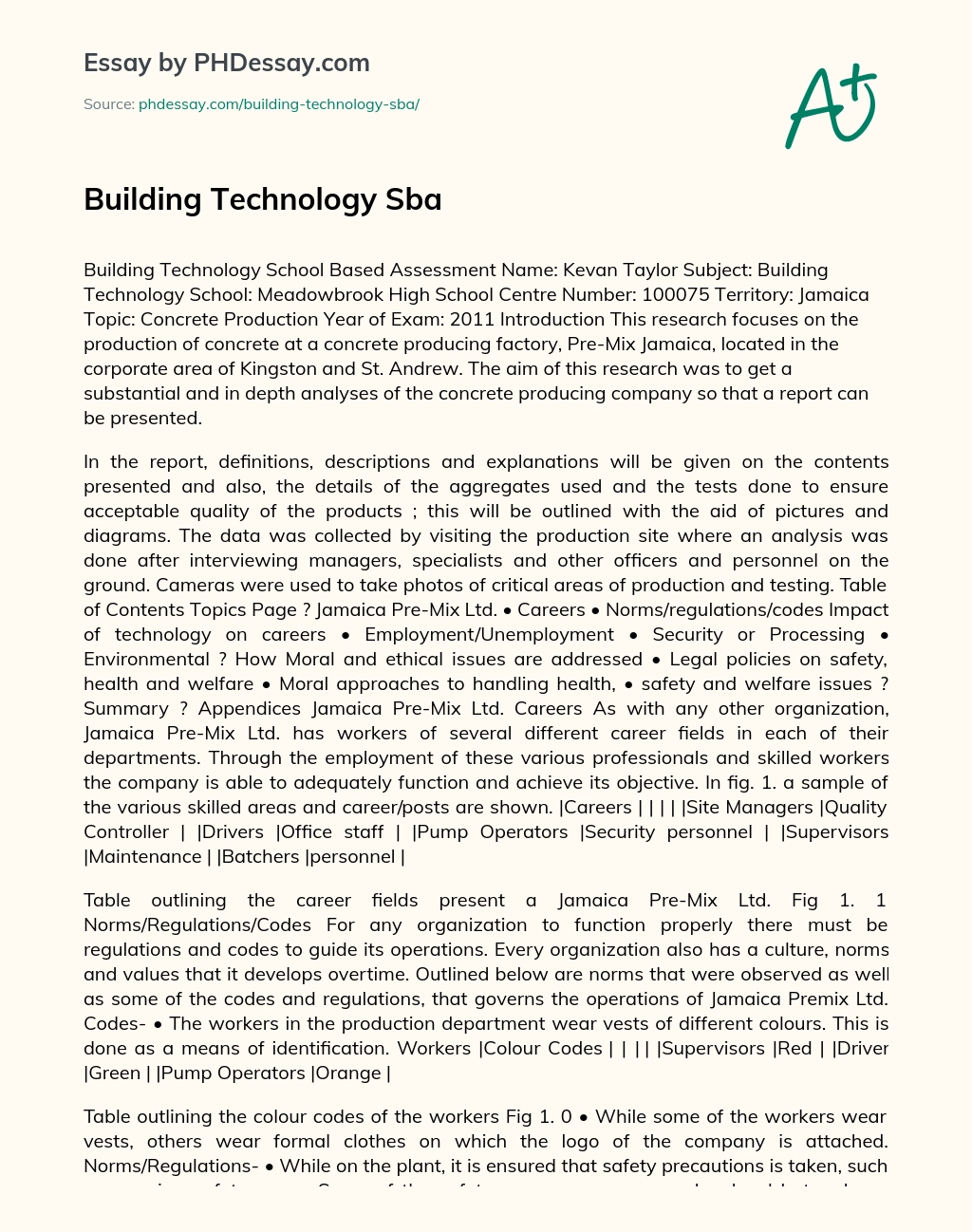Building Technology Sba essay