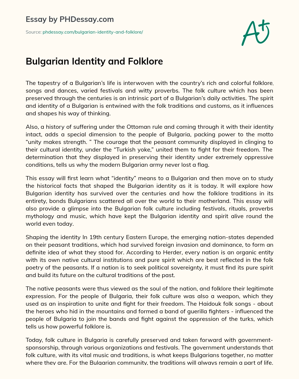 Bulgarian  Identity  and  Folklore essay