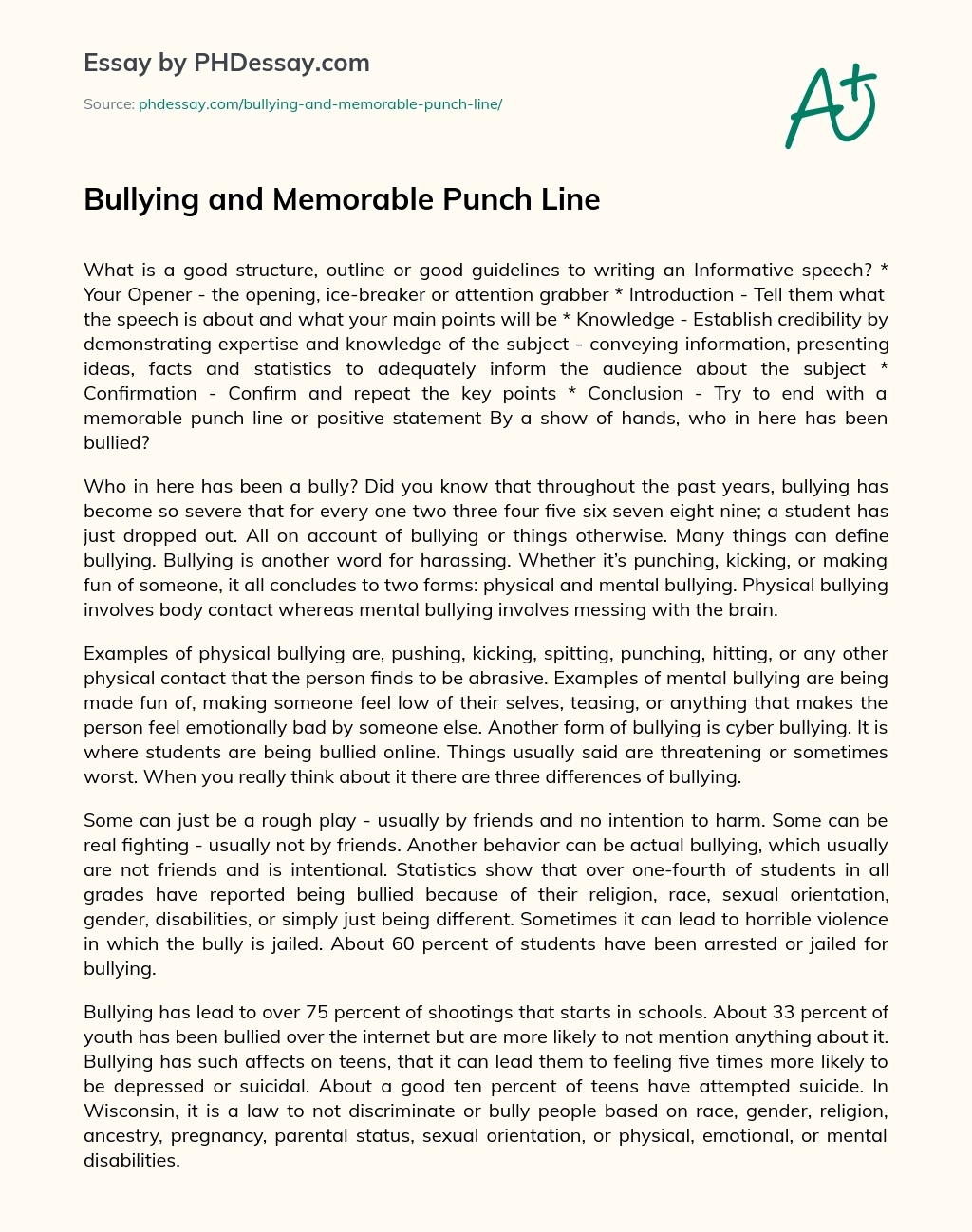 Bullying and Memorable Punch Line essay