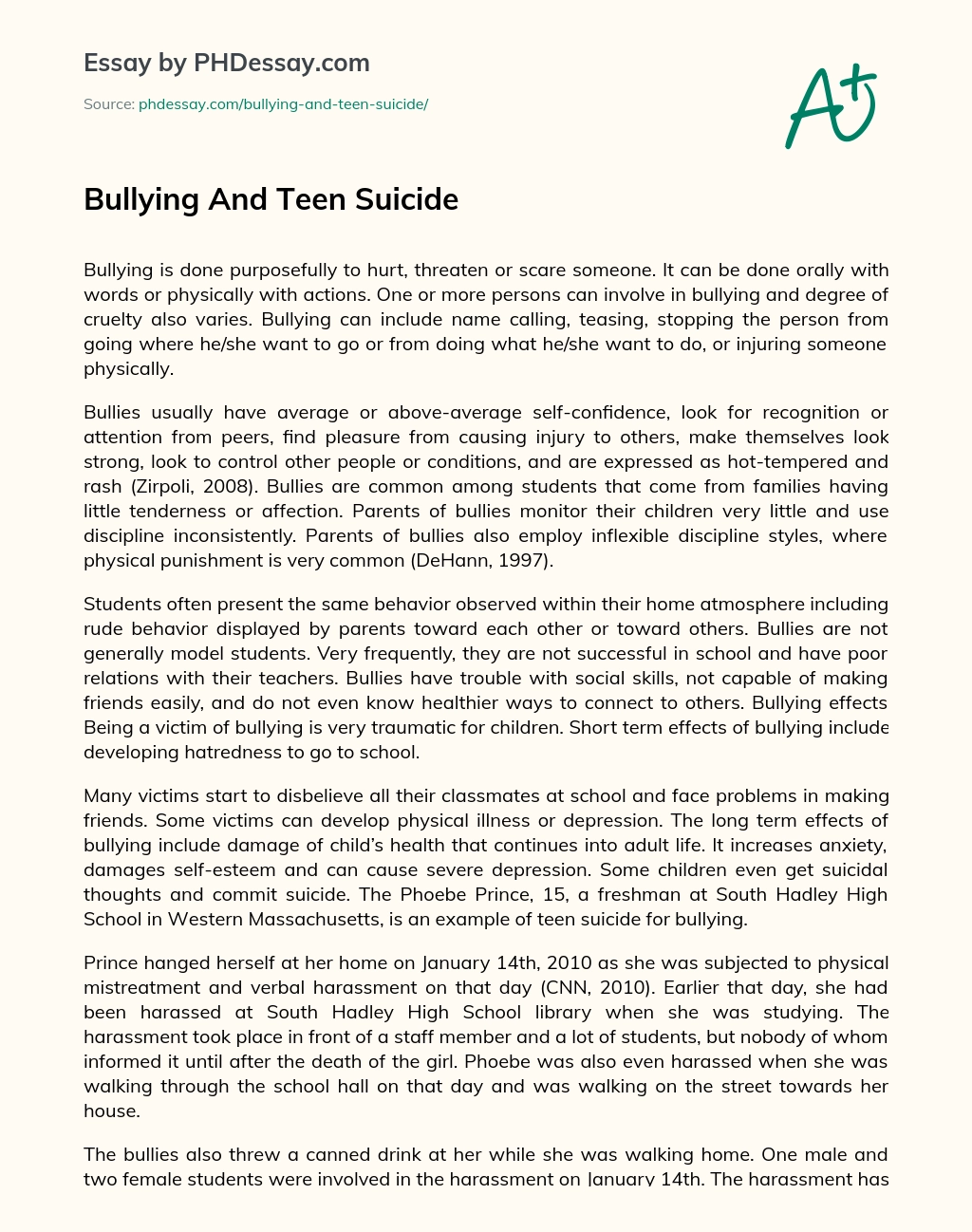 Bullying And Teen Suicide essay