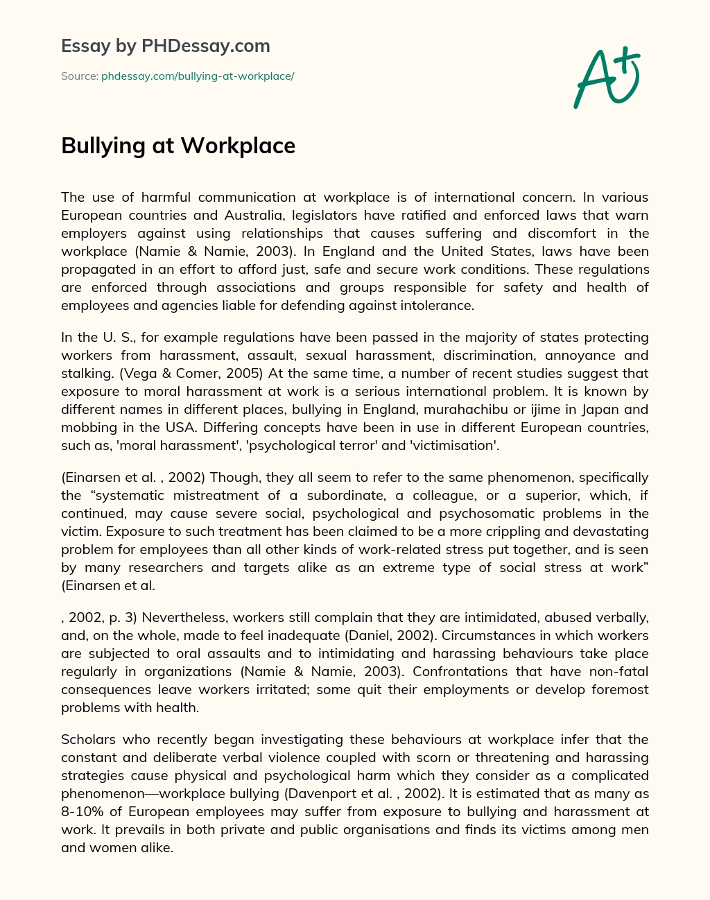 Bullying at Workplace essay