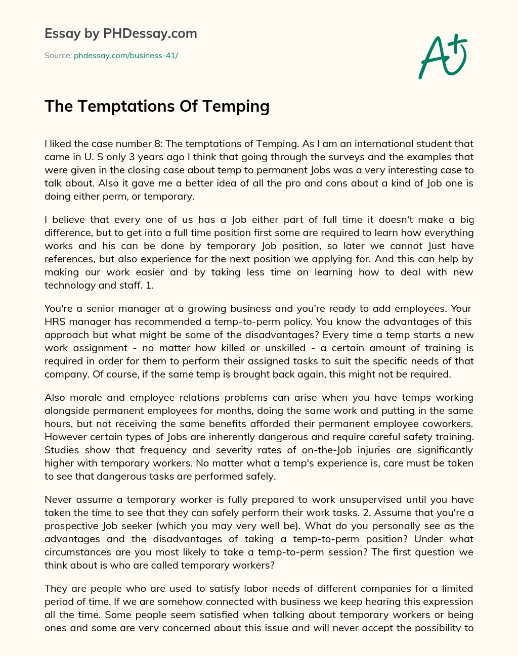 The Temptations Of Temping essay