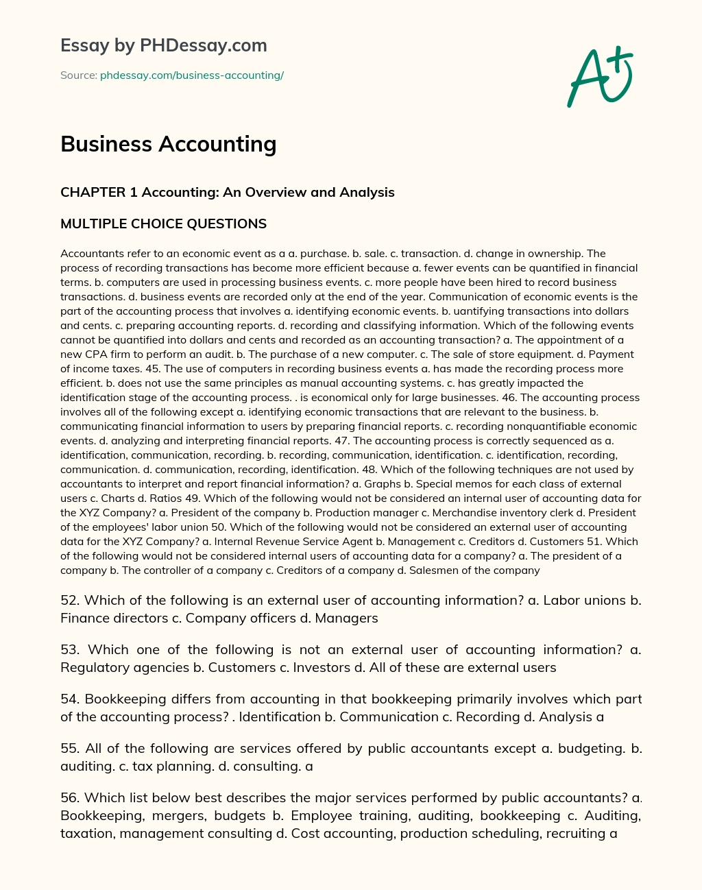 Business Accounting essay