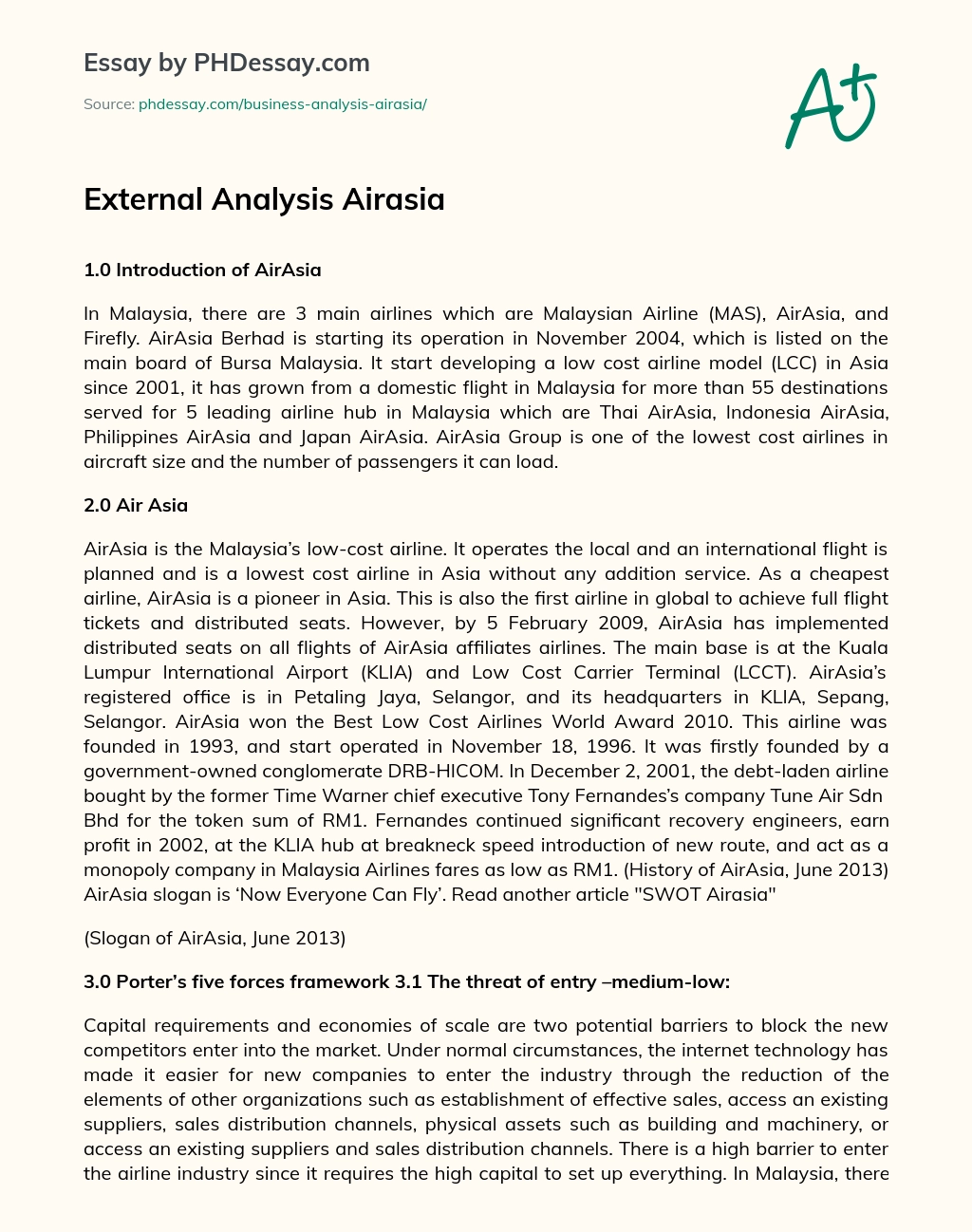 External Analysis Airasia essay