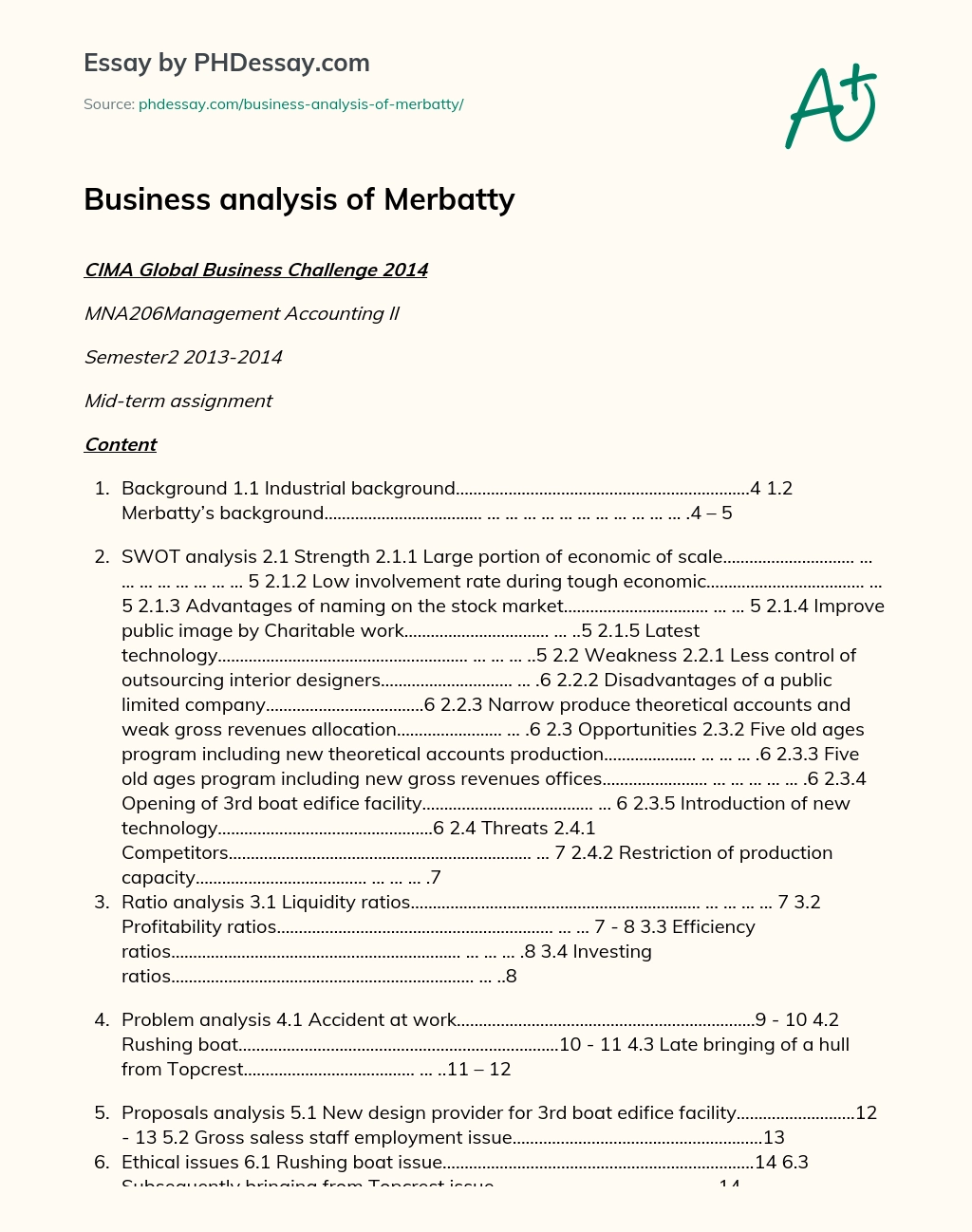 Business analysis of Merbatty essay