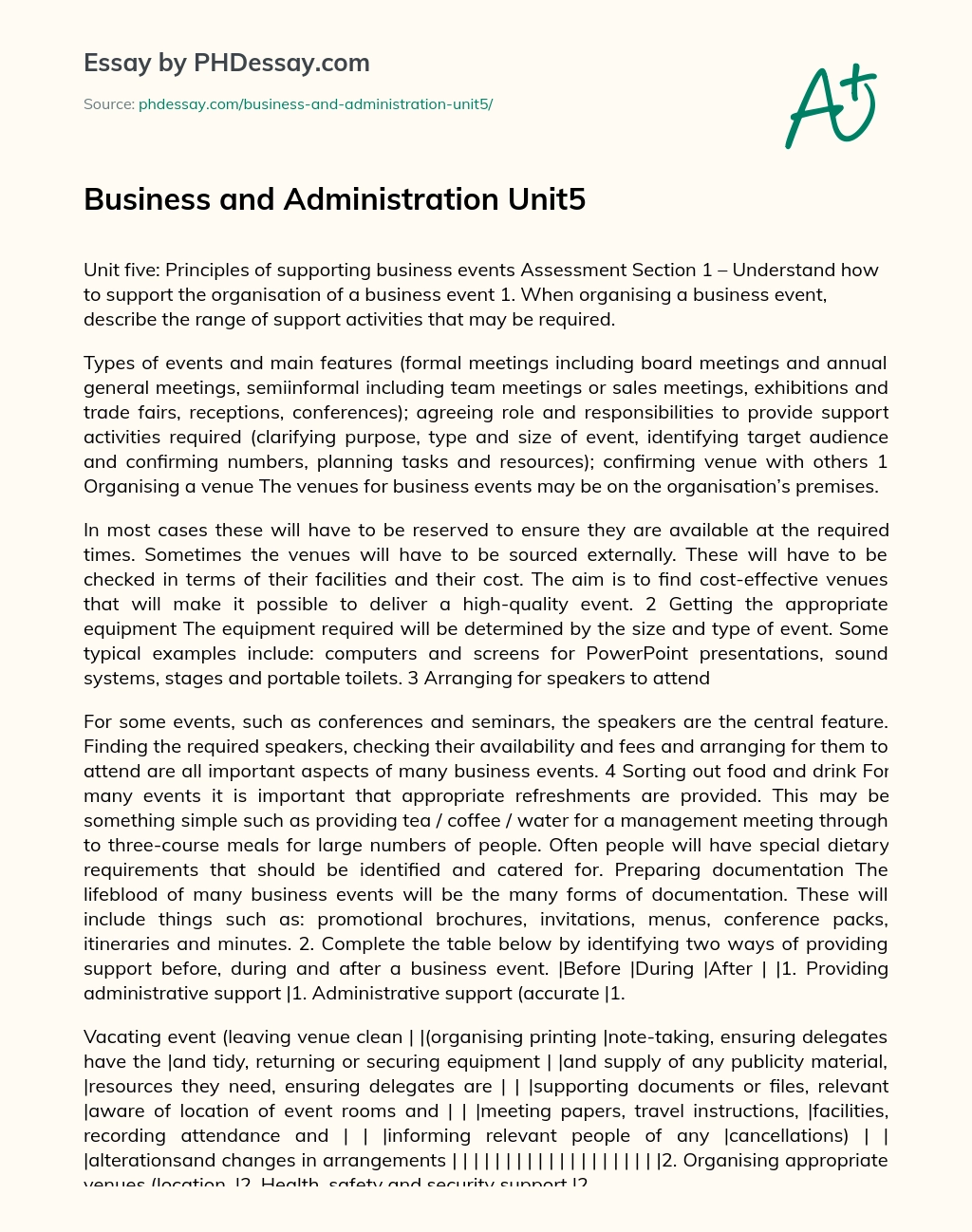 Business and Administration Unit5 essay