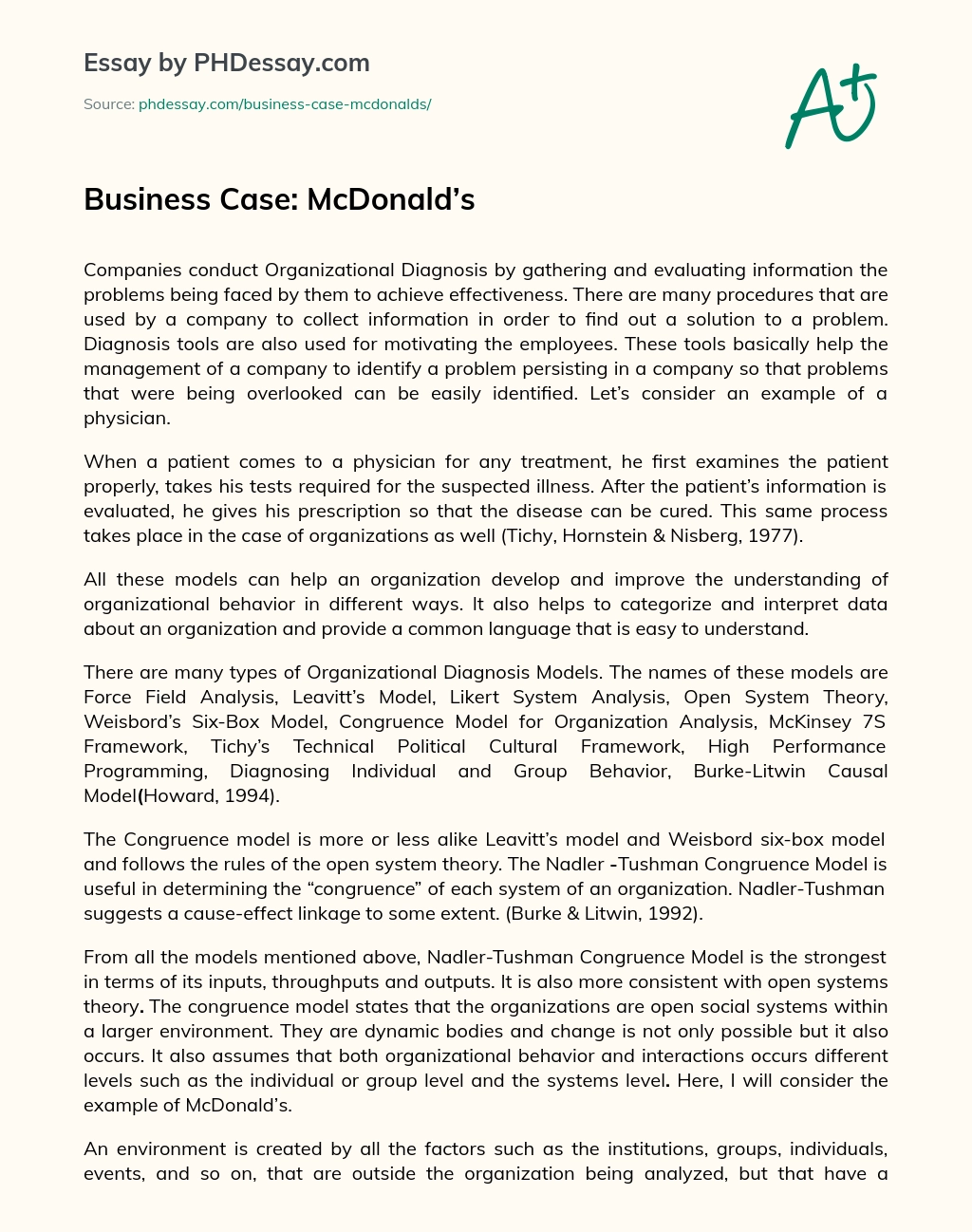 Business Case: McDonald’s essay