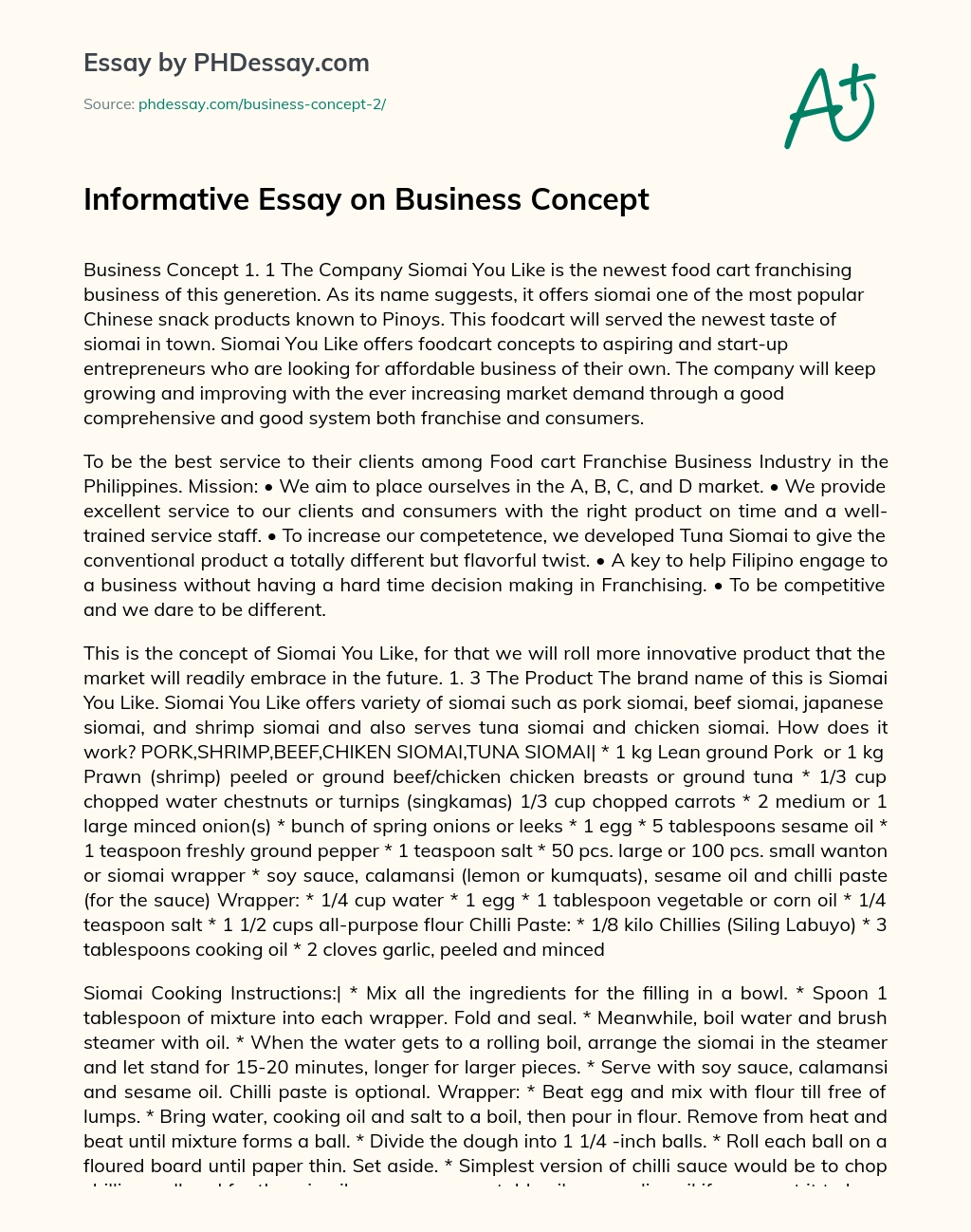 Informative Essay on Business Concept essay