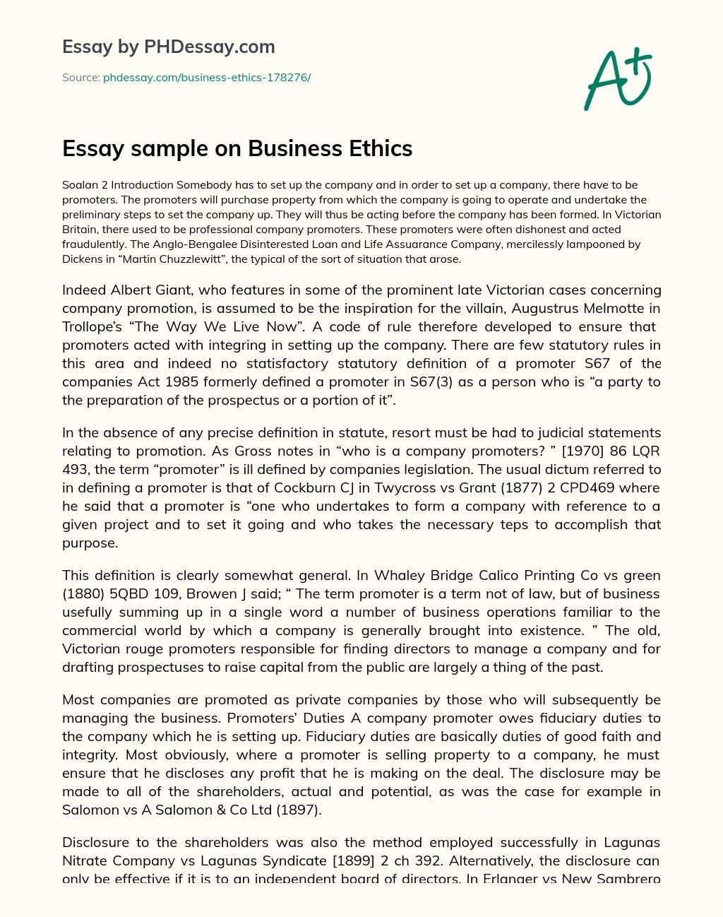 Essay sample on Business Ethics essay