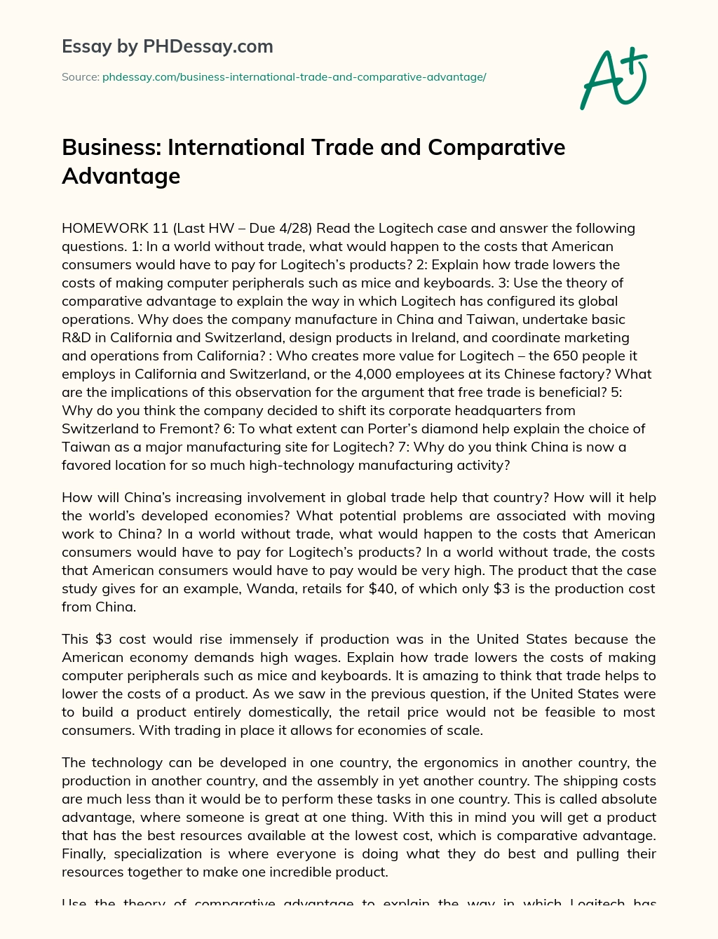 Business: International Trade and Comparative Advantage essay