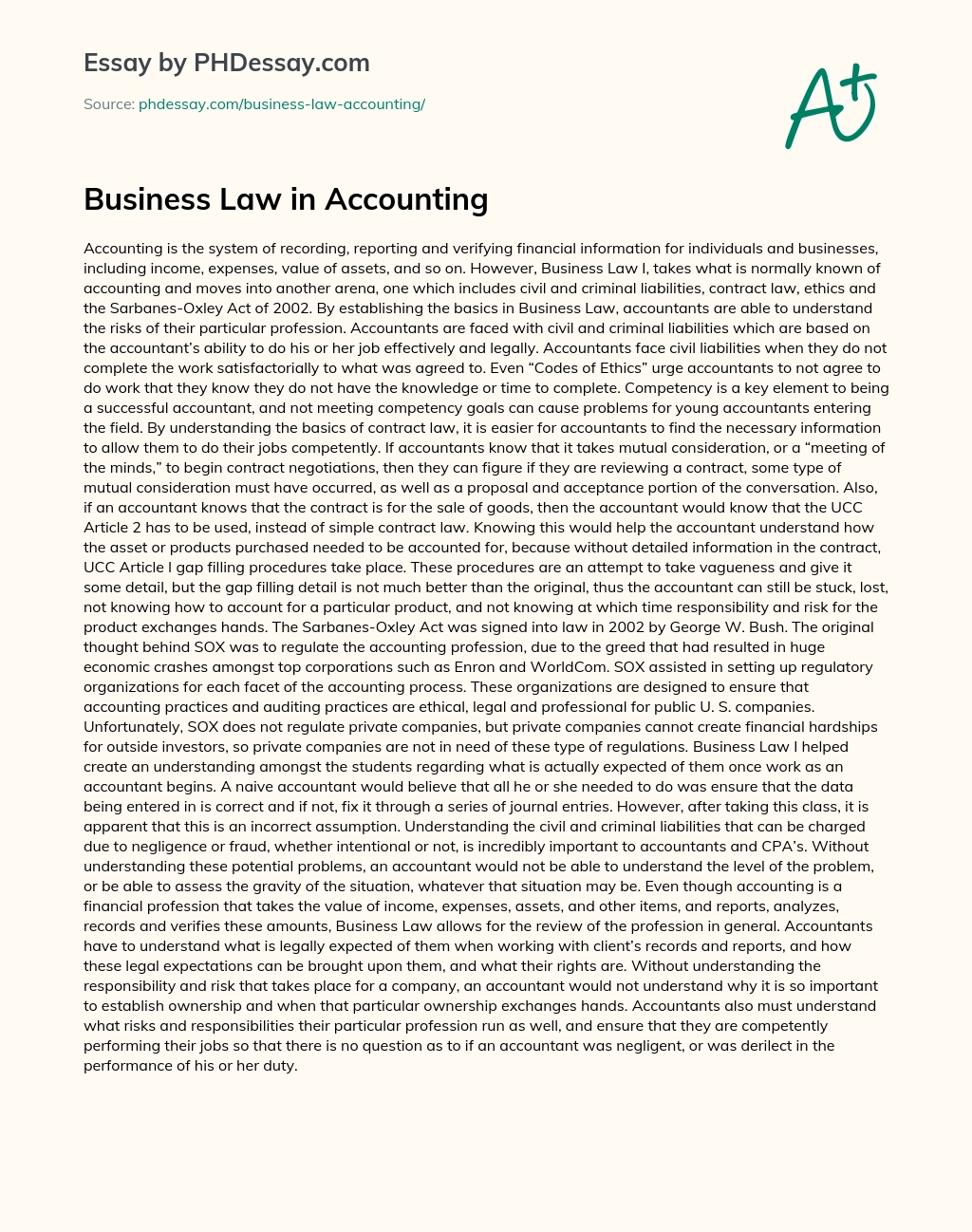 Business Law in Accounting essay