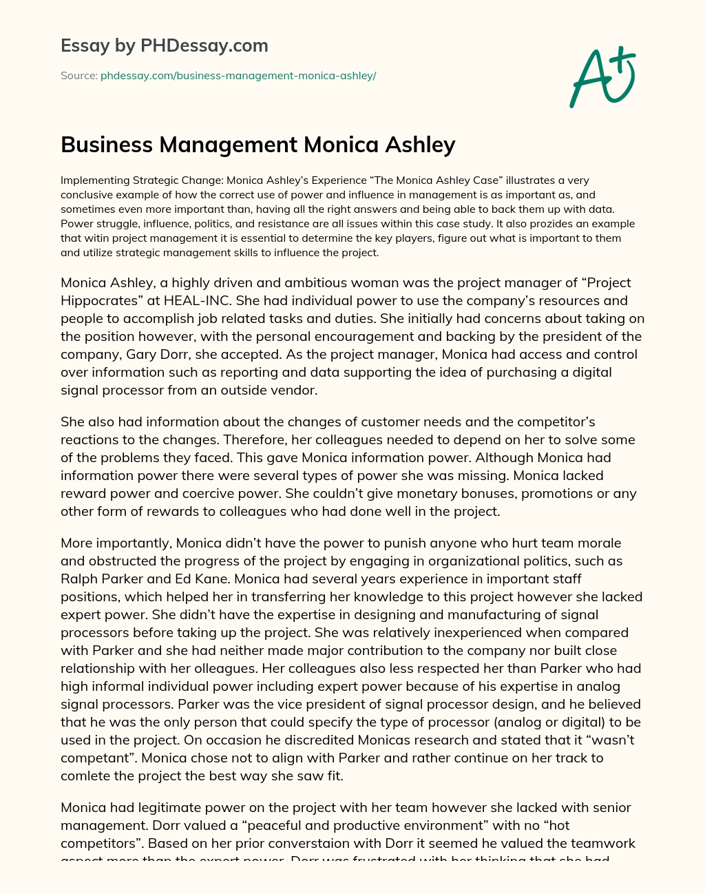 Business Management Monica Ashley essay