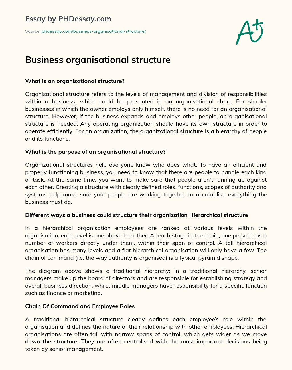Business Organisational Structure Definition Essay Example PHDessay Com
