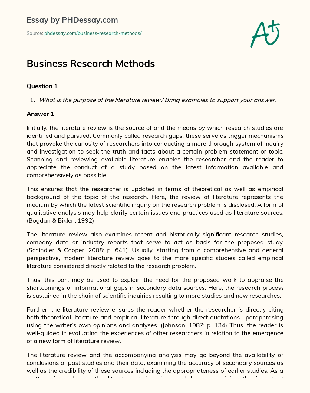 Business Research Methods essay