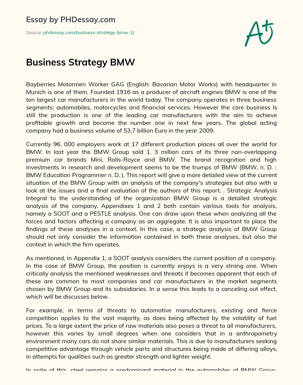 Business Strategy BMW essay