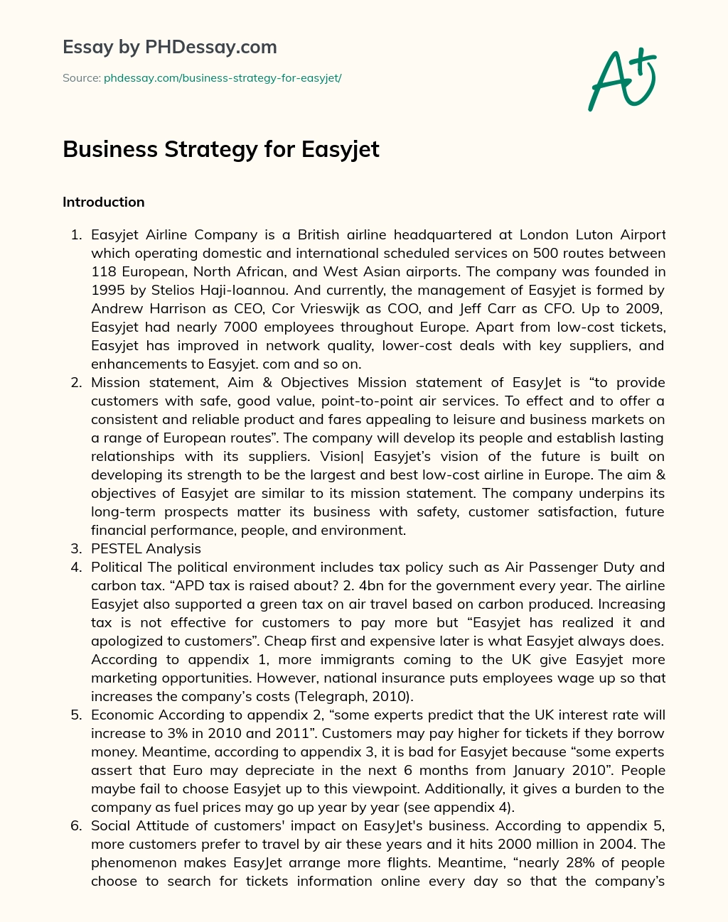 Business Strategy for Easyjet essay